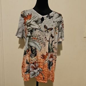 Floral Butterfly Print Women's Top